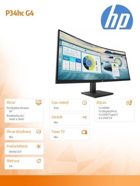 Monitor P34hc G4 WQHD USB-C Curved 21Y56AA Monitor P34hc G4 WQHD USB-C Curved 21Y56AA