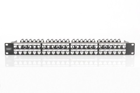 Modułowy panel krosowy (patch panel) o dużej gęstości połączeń, 19" 48x keystone, ekranowany, 1U, Czarny