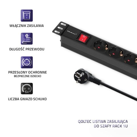 Listwa zasilająca do szafy RACK 1U | 16A | PDU | 6xSCHUKO | 2m Listwa zasilająca do szafy RACK 1U | 16A | PDU | 6xSCHUKO | 2m