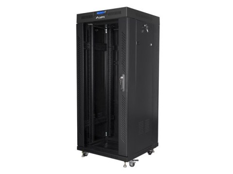 Szafa instalacyjna rack stojąca 19 27U 600x600 czarna, drzwi szklane LCD (Flat pack) Szafa instalacyjna rack stojąca 19 27U 600x600 czarna, drzwi szklane LCD (Flat pack)