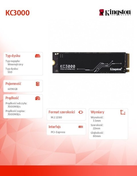 Dysk SSD KC3000 4096GB PCIe 4.0 NVMe M.2 Dysk SSD KC3000 4096GB PCIe 4.0 NVMe M.2