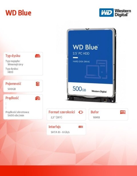 Dysk HDD Blue 500GB 2,5 cala 16MB SATAIII/5400rpm Dysk HDD Blue 500GB 2,5 cala 16MB SATAIII/5400rpm