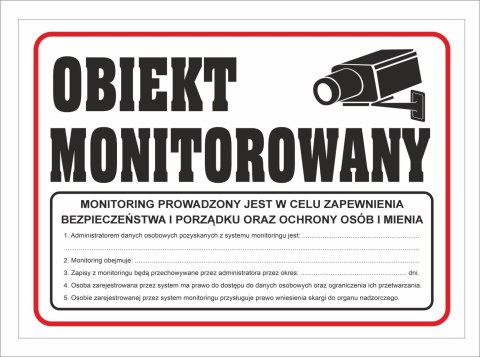 Tabliczka PCV Obiekt Monitorowany z RODO 35x25 cm