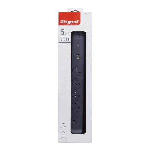 Przedłużacz 5x2PZ +USB A/C 1,5m czarny Przedłużacz 5x2PZ +USB A/C 1,5m czarny