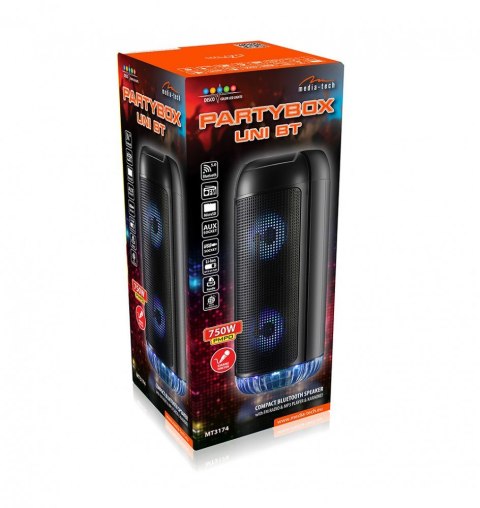 Głośnik PARTYBOX UNI BT MT3174 Bluetooth 5.0/Karaoke/FM/MP3/MicroSD/USB/AUX/LED/RMS 30W/PMPO 750W Głośnik PARTYBOX UNI BT MT3174 Bluetooth 5.0/Karaoke/FM/MP3/MicroSD/USB/AUX/LED/RMS 30W/PMPO 750W